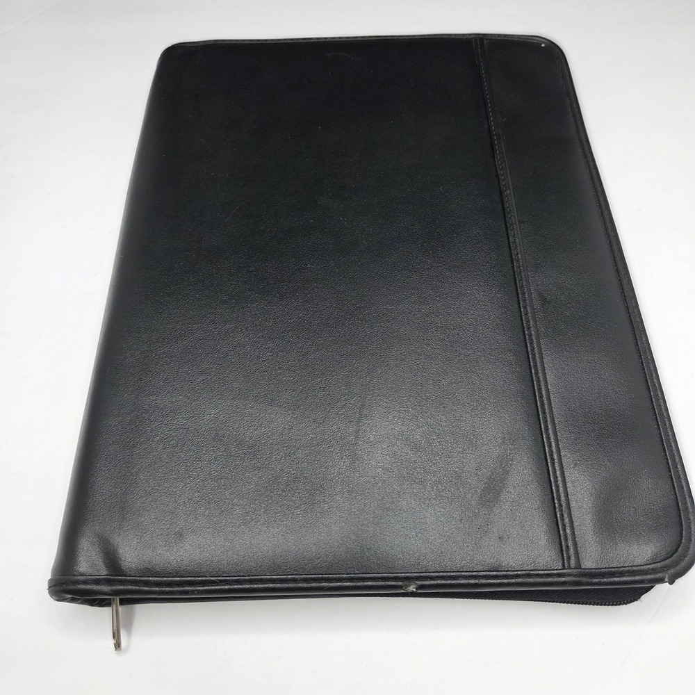 Unbranded Portfolio Organizer Zip Around Padfolio Black Faux Leather Business